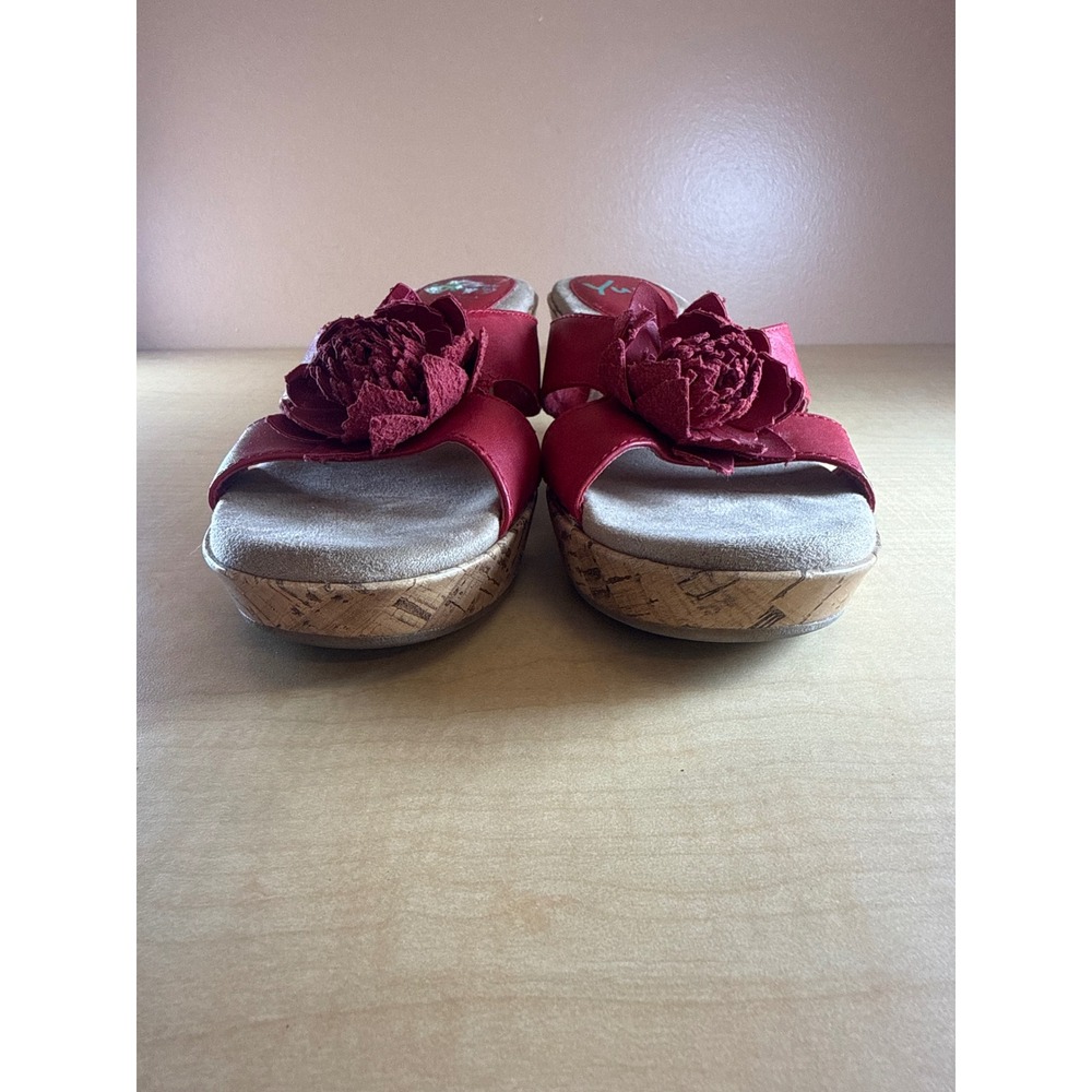 Yuu Red Floral Wedge Sandals Cork Platform Slide Shoes Womens Size 9